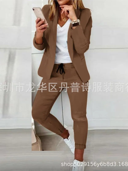 2 Piece Women's Autumn Winter Suit Fashion Slim Fit Lace-Up Small Feet