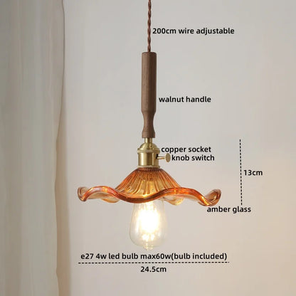 DecorBites™ Green Glass LED Pendent Lamps, Walnut Copper Modern Hanging Light Fixtures