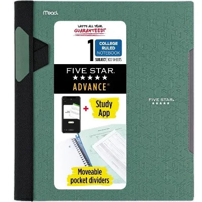 1 Subject College Ruled Advance Spiral Notebook with Pocket Dividers (Colors May Vary): Lined Paper, 8.5X11, 100 Multipack Essen