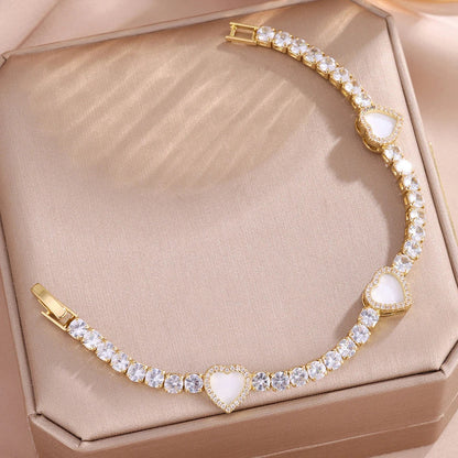 Yupsk 1/4pcs Golden Stainless Steel Stackable Bracelets Exquisite Heart Design Inlaid Zircon Bracelet Set Unisex Jewelry Gifts