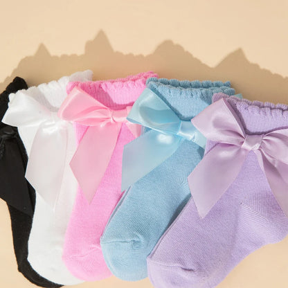 8 Pairs Random Kids Girls Socks with Bow Breathable Short Socks