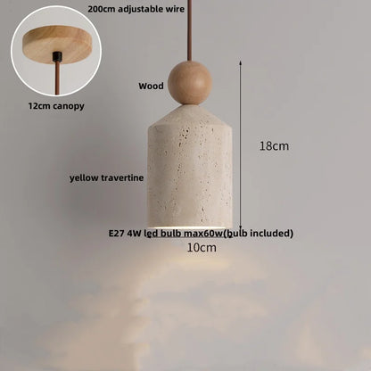 DecorBites™ LED Knob Switch Pendant Lamp Yellow Travertine Copper Wabi Sabi Hanging Lights