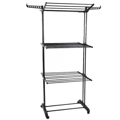 Foldable Plastic Clothes Drying Rack Laundry 4-Tier, Moveable Clothes Horse