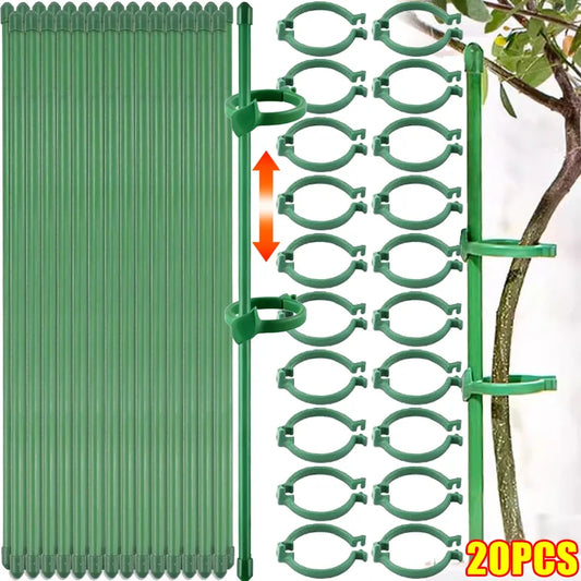 Adjustable Plant Support Rod Garden Stakes Shrub Flower Stick Tomatoes Vine Orchid Stand Potted Plants Holder Pole with Clip