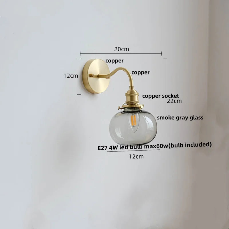 DecorBites™ Green Class Ball LED Wall Light Fixture, Copper Socket, Pull Chain Switch
