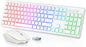 USB Wireless Keyboard and Mouse Set RGB Backlit Rechargeable Light Up Letters Full-Size Wireless Keyboard for Computer