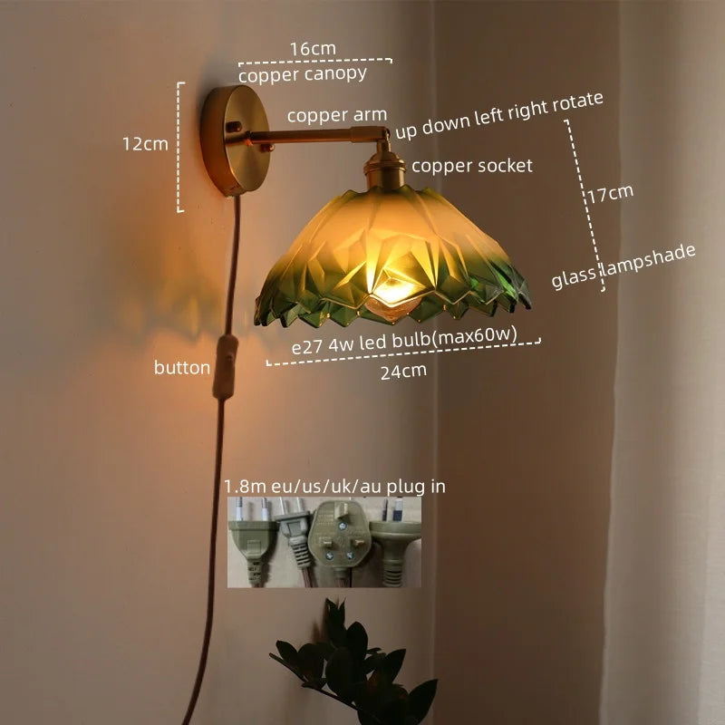 DecorBites™ Japanese Style LED Glass Copper Wall Lamp Sconce for Restaurant, Bar, Bedroom, Bathroom