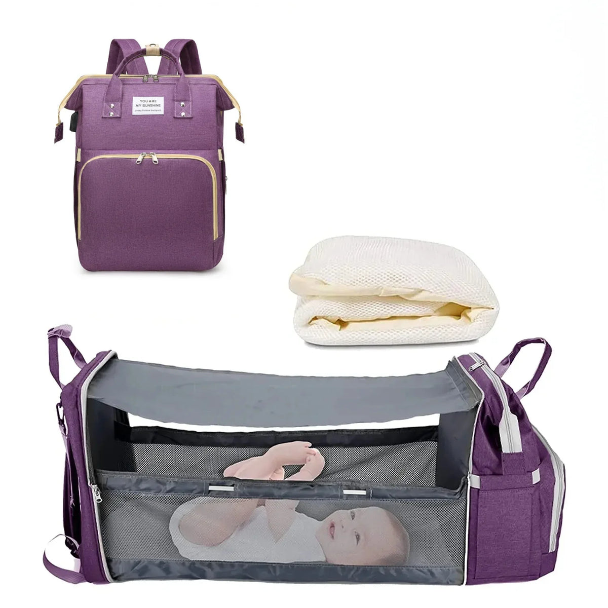 3 in 1 Diaper Bag Backpack Foldable Baby Bed Waterproof Travel Bag