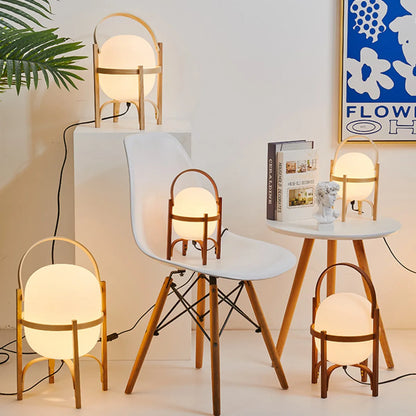 DecorBites™ Japanese Style Glass Table Lamp with Wood/Metal Frame