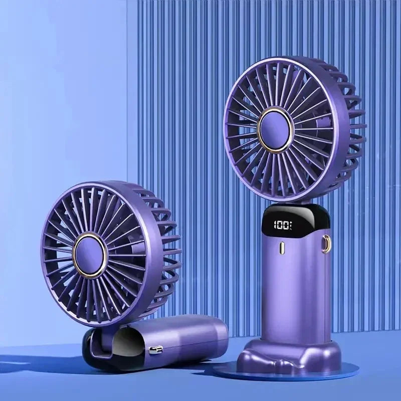USB Handheld Mini Fan Foldable Portable Neck Hanging Fans 5 Speed USB Rechargeable Fan with Phone Stand and Display Screen