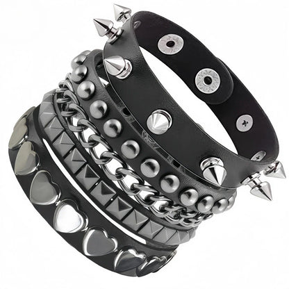 4pcs/set Gothic Punk Rock Square Rivet Bracelet Daily and Party Gothic