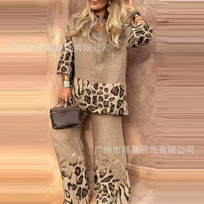 New Summer Leopard Print Two Piece Set Women Fashion Casual Loose