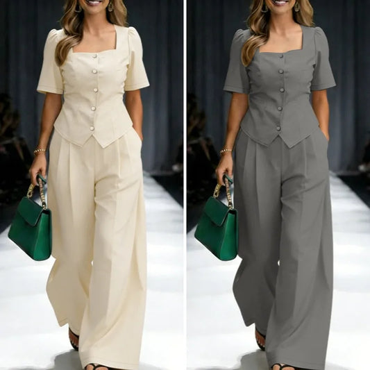 2PCS Women OL Work Outfits Zanzea Summer Square Neck Short Sleeve