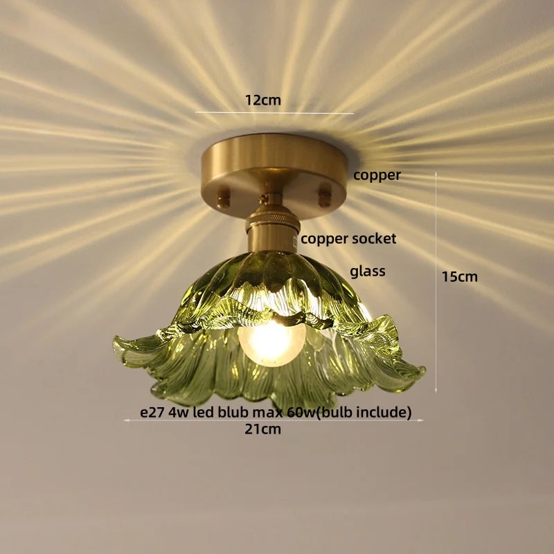 DecorBites™ Green Flower Glass Copper Ceiling Light - Nordic Modern LED, Living Room Bedroom Hallway Fixtures