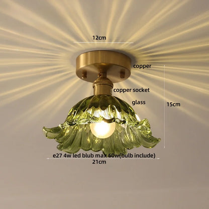DecorBites™ Green Flower Glass Copper Ceiling Light - Nordic Modern LED, Living Room Bedroom Hallway Fixtures