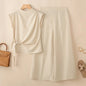 ZANZEA Summer Trousers Suit Short Sleeve Lace-Up Blouse Wide Leg Pant Sets Solid Color OL Work Outfit Fashion Women 2 Piece Sets