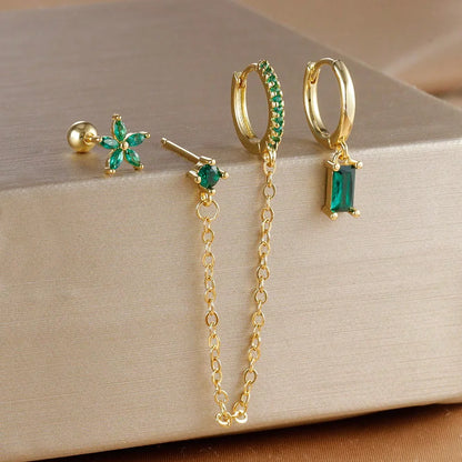 3PCS Set Stainless Steel Crystal CZ Butterfly Ear Stud Earring Gold