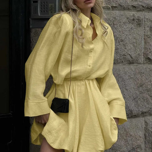 Spring Summer New Casual Fashion for Women with Turn-Down Collar Long