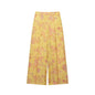 Women's Printed Pants Set Summer O-neck Long Sleeve Rope Knot Top High-waist Wide leg Pants Casual Fashion Female 2 Piece Sets