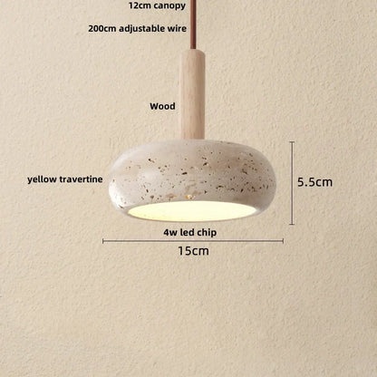 DecorBites™ LED Pendant Lamp Black Iron Wabi Sabi Hanging Light - Yellow Travertine