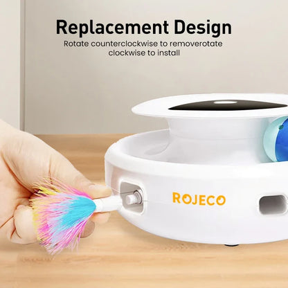 ROJECO 2 in 1 Smart Cat Toys Automatic Feather Fun Ball Toy Set For Cat Dog 5 Modes Electronic Interactive Pet Toy Accessories