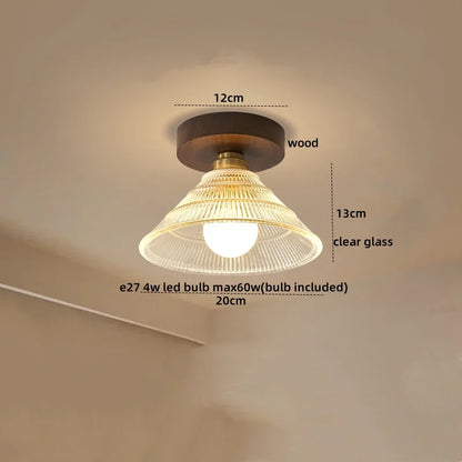 DecorBites™ Green Glass LED Ceiling Lamp Nordic Wood Copper Ceiling Lights
