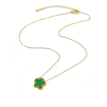 14K Gold Plated Stainless Steel Necklace Woman Five Leaf Petals Double