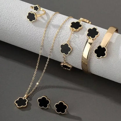 5 Pcs Set Jewelry Stainless Steel Five Leaf Clover Bracelets for Women