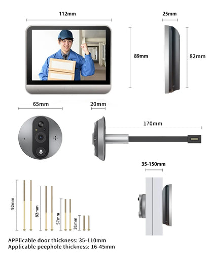 4.3 inch 2MP Tuya APP WiFi Doorbell Visual Door Peephole Video Eye Night PIR Home Security Wireless Intercom For IOS Android