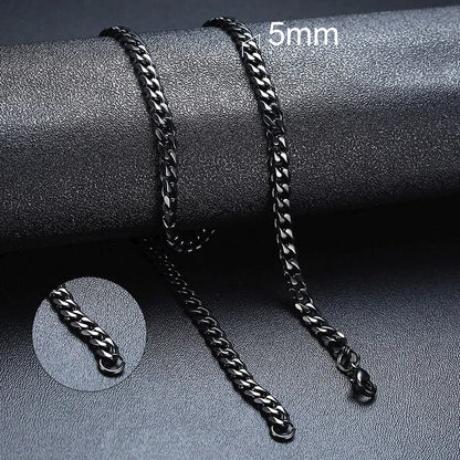 3-11mm Classic Cuban Chain Necklace for, Silver Black Gold Grey Color