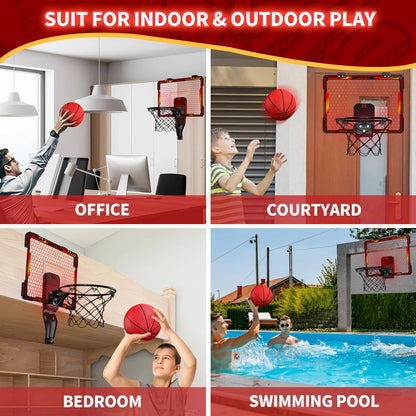 Mini Indoor Basketball Hoop with 7 LED Lights Scoreboard 3 Play Modes Adjustable Volume over Door Foldable for Kids Adults