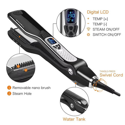 Wide Plate Steam Hair Straightener Temperature Controlled Perm