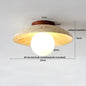 DecorBites™ Japan Style LED Ceiling Light Yellow Travertine Stone Wood Base Bedroom Luminaire.