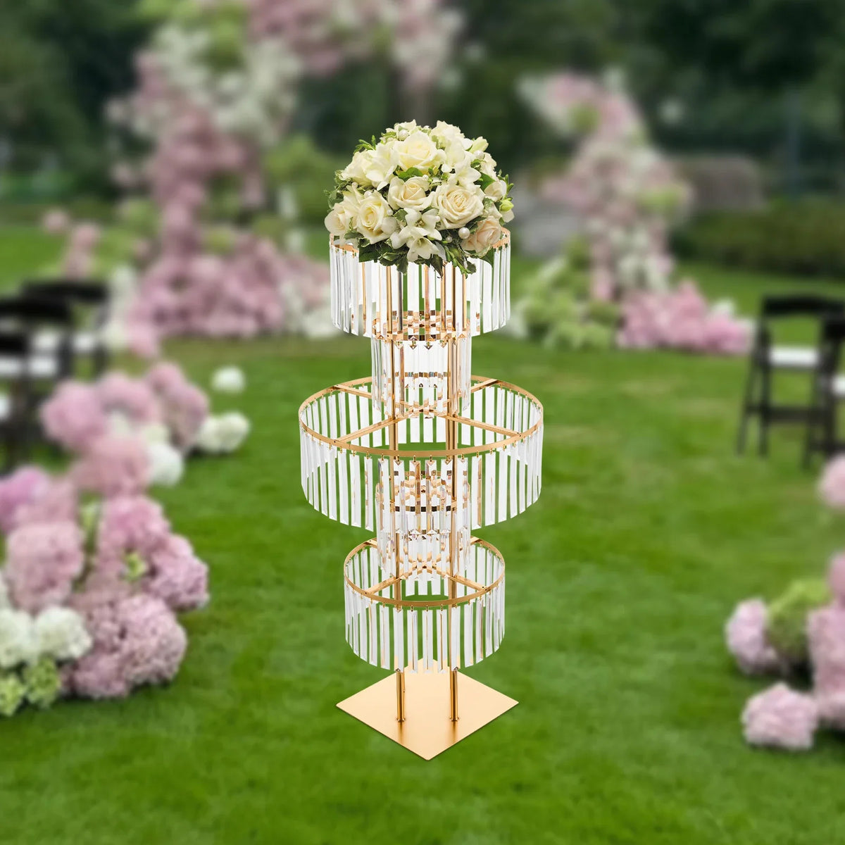 5 Tiers Gold/silver Wedding Centerpieces Flower Stand Vase Centerpiece