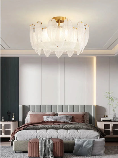 DecorBites™ Glass Feather Chandelier: Luxury Art Decor Ceiling Chandelier for Living Dining Room