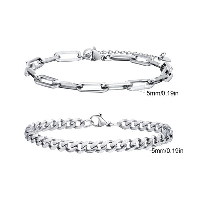 2pcs Men's Chain Bracelets, Stainless Steel Silver Gold Black Color