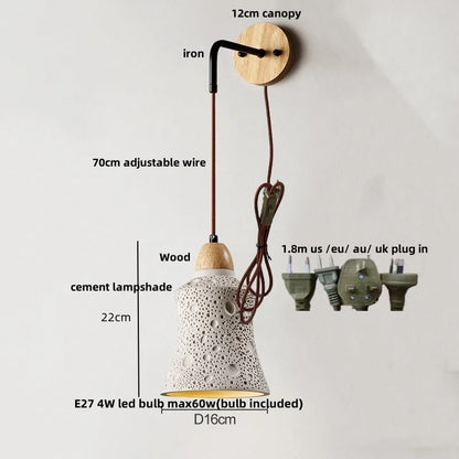 DecorBites™ Japanese Style LED Wall Light Cement Bedside Lamp with Pull Chain Switch