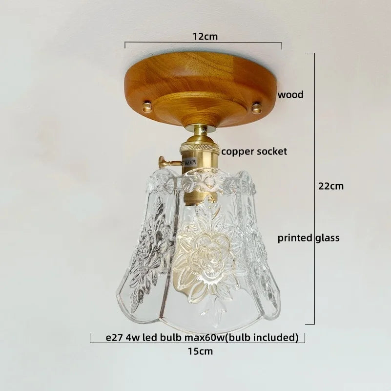 DecorBites™ Green Glass LED Ceiling Lamp Nordic Wood Copper Ceiling Lights