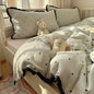 DecorBites™ Lace Duvet Cover Bedding Set 4Pcs French Washed Cotton for Single Double Bed