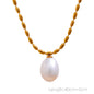 Yhpup Tarnish Free Natural Pearl Beads Chic Exquisite Necklace Thin Chain Stainless Steel Minimalist Charm Collar Jewelry Women