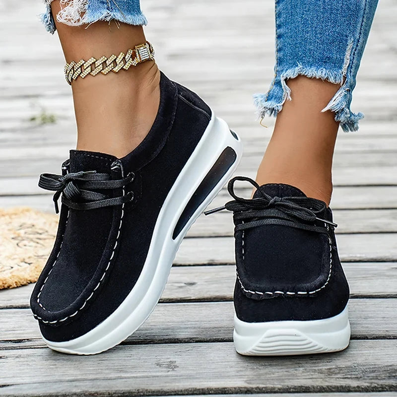 Basic Color Platform Loafers for Women Spring Light Thick Sole Wedge
