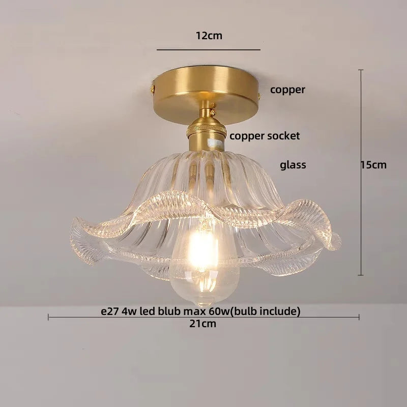DecorBites™ Green Flower Glass Copper Ceiling Light - Nordic Modern LED, Living Room Bedroom Hallway Fixtures