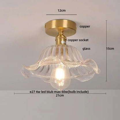 DecorBites™ Green Flower Glass Copper Ceiling Light - Nordic Modern LED, Living Room Bedroom Hallway Fixtures