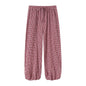 Women's Long Pants 2026 Summer New Style Red Plaid Drawstring Lantern Pants Long Pants Beach Vacation Casual Fashion
