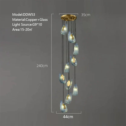 DecorBites™ LED Art Deco Blue Peacock Leaf Copper Ceiling Chandelier for Living Room