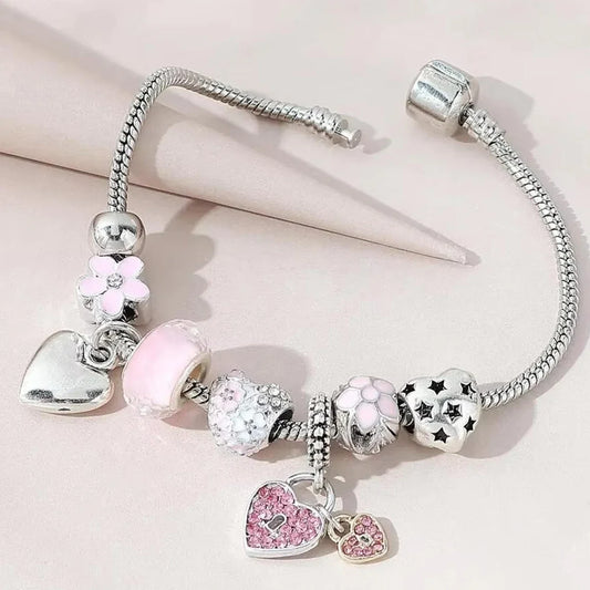 Bohemian Pink Cherry Blossom Love Bracelet Pendant Bead Design Summer