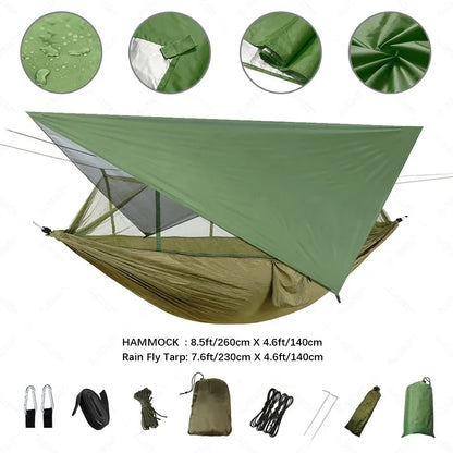Anti Outdoor Camping Hammock with Mosquito Net and Rain Tent Equipment