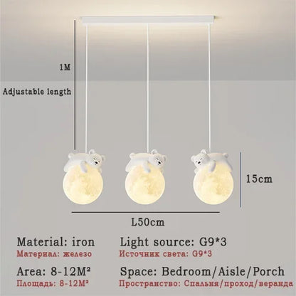 DecorBites™ Kids Room LED Chandeliers White Bear Bunny Pendant Light Glass Bedside Lamp
