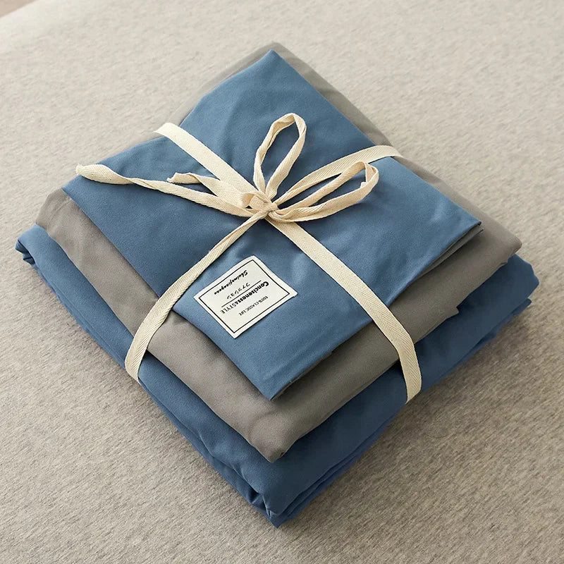 DecorBites™ Japanese Grid Print Bed Set in Washed Cotton for Summer Comfort