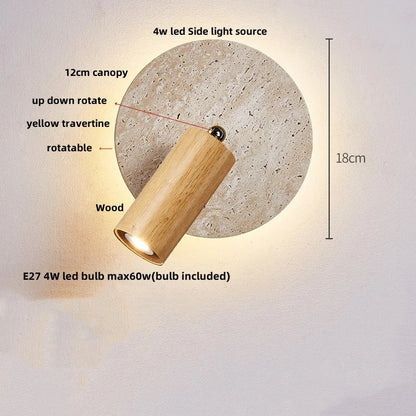 DecorBites™ LED Button Switch Wall Light in Yellow Travertine White Glass - Modern Nordic Design